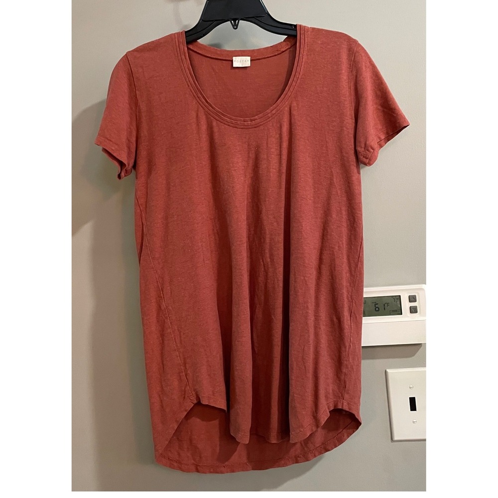 Poetry Hemp Cotton Blend T-Shirt Women 2 Rust Short Sleeve Scoop Neck Slub Tee